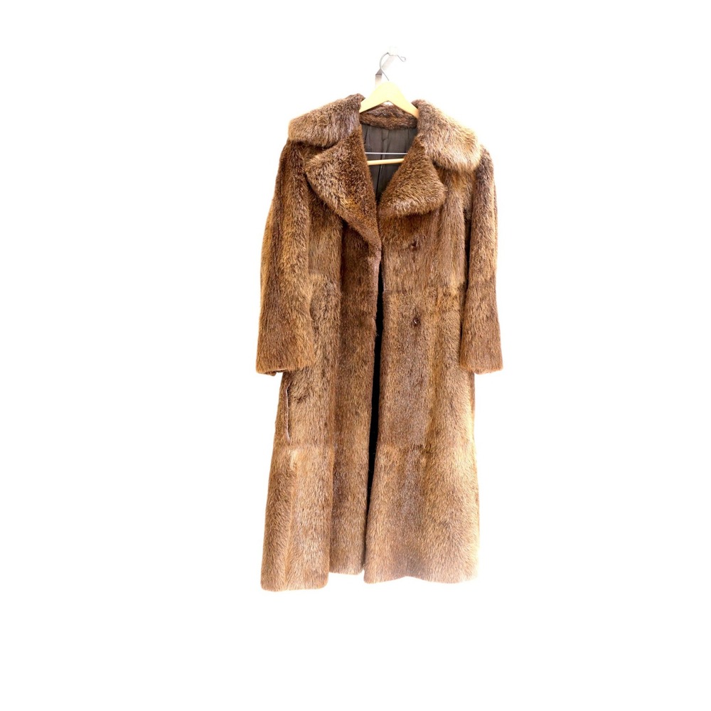 Vintage 1960s Brown Fur Coat Long Minimalist Real Fur Size L XL Luxury Womens - Picture 4 of 16